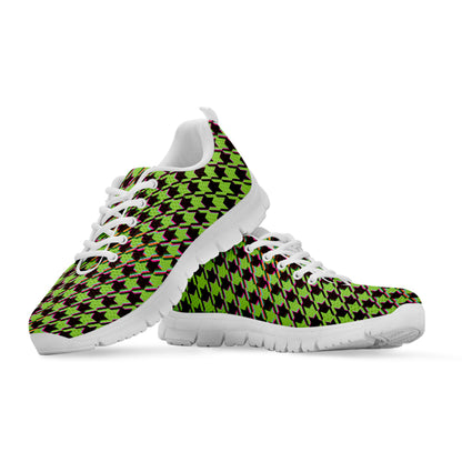 Trippy green Houndstooth Pattern Print White Sneakers