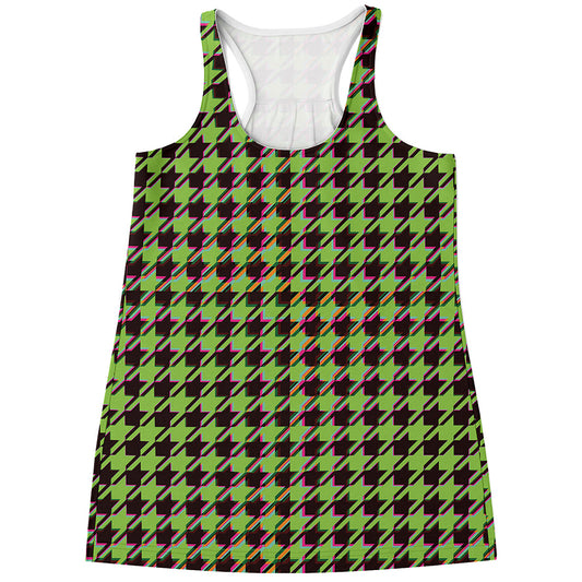 Trippy green Houndstooth Pattern Print Women's Racerback Tank Top