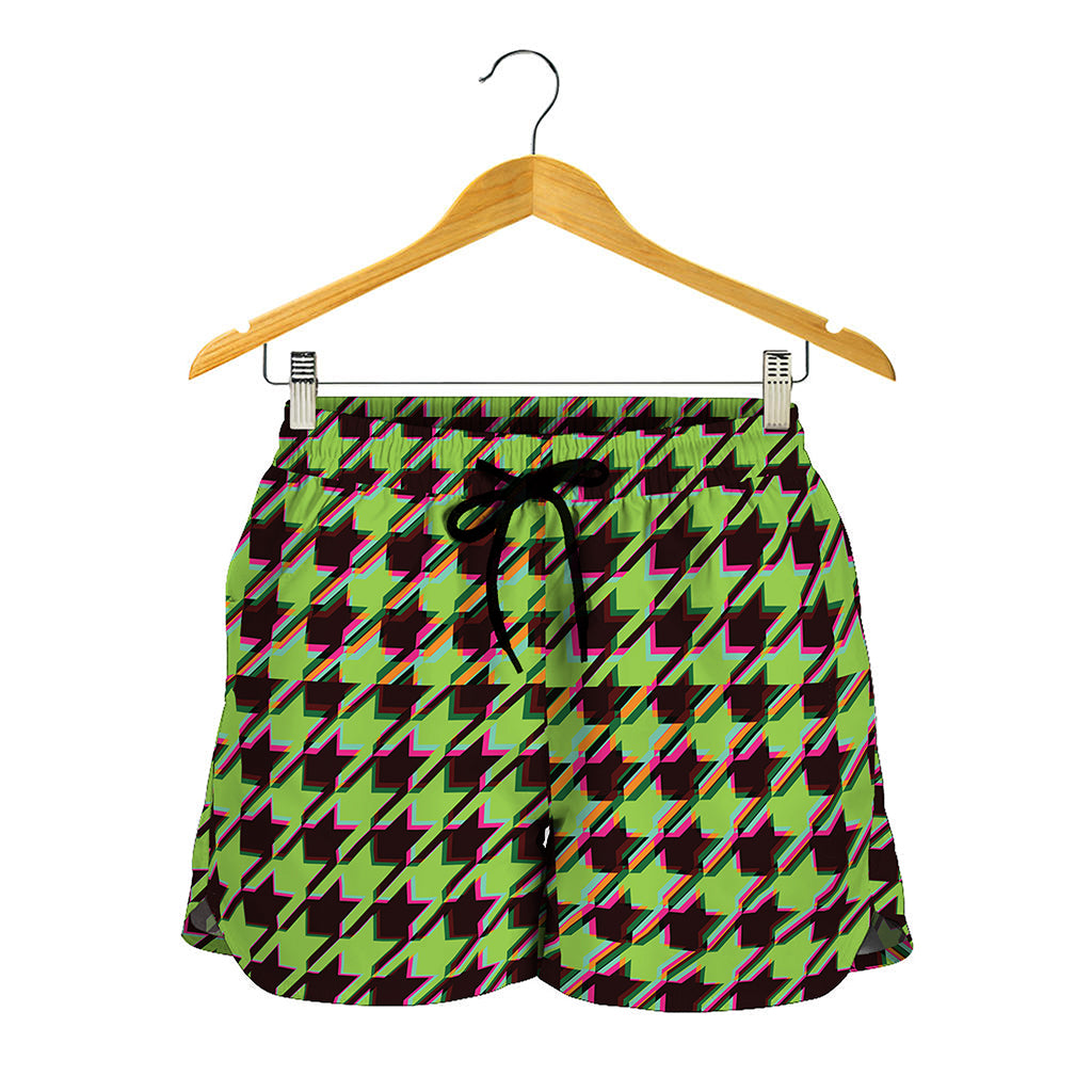 Trippy green Houndstooth Pattern Print Women's Shorts