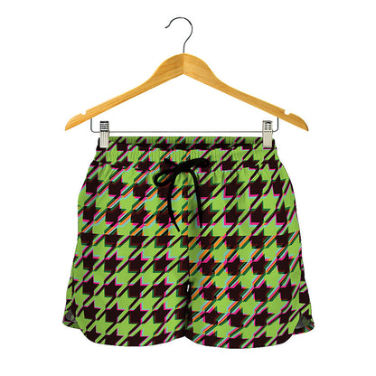 Trippy green Houndstooth Pattern Print Women's Shorts
