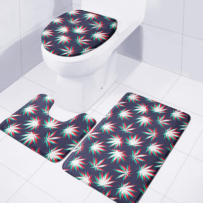 Trippy Hemp Leaves Reggae Pattern Print 3 Piece Bath Mat Set