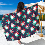 Trippy Hemp Leaves Reggae Pattern Print Beach Sarong Wrap