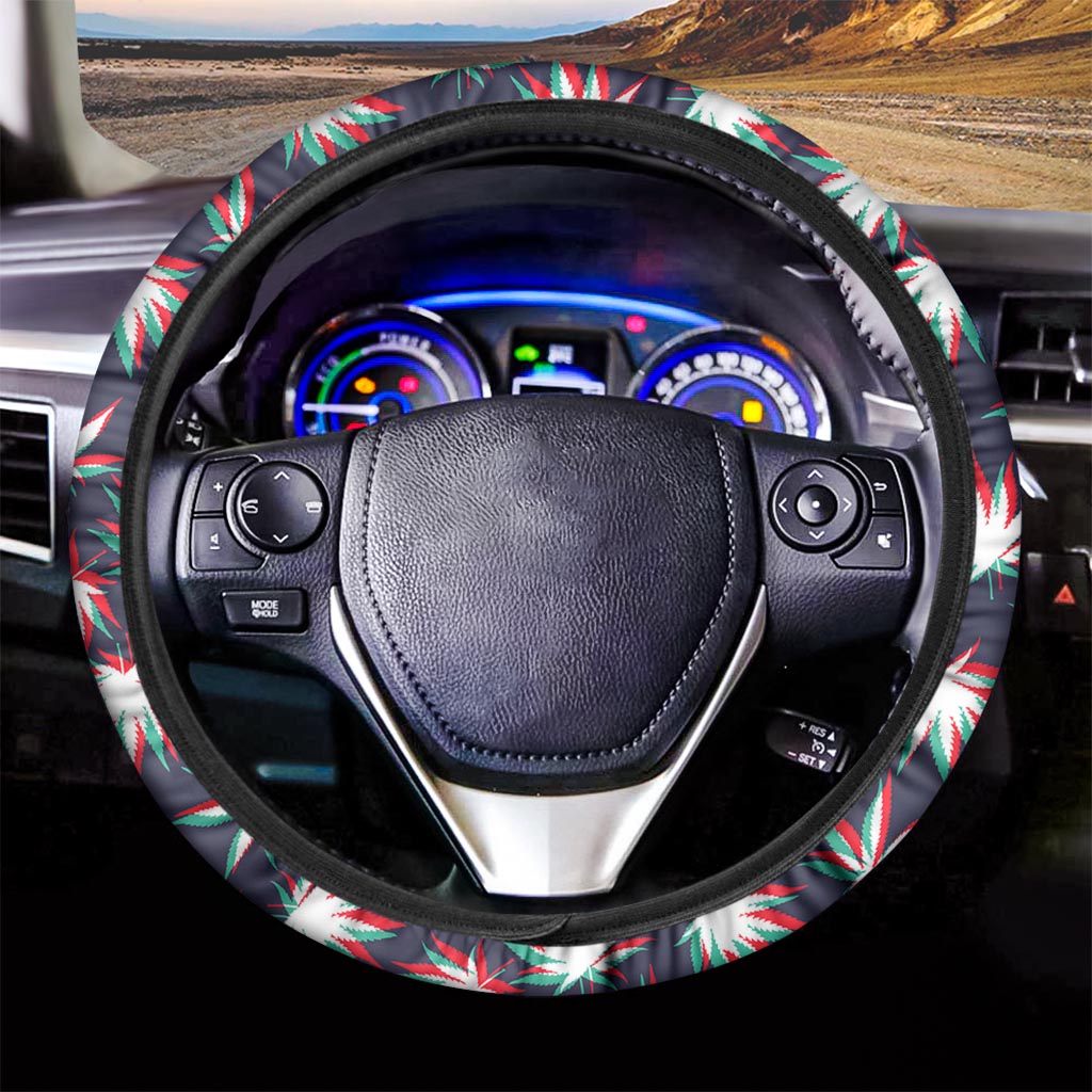 Trippy Hemp Leaves Reggae Pattern Print Car Steering Wheel Cover