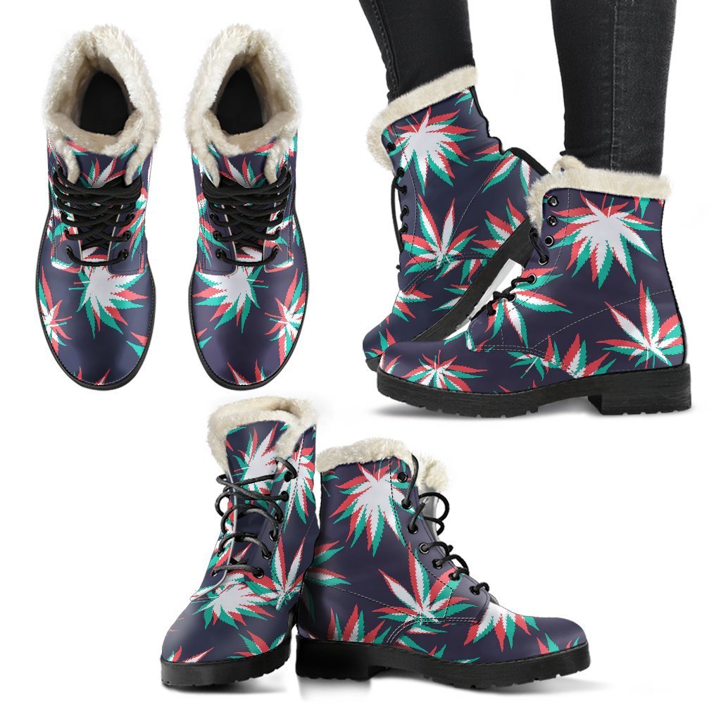 Trippy Hemp Leaves Reggae Pattern Print Comfy Boots GearFrost