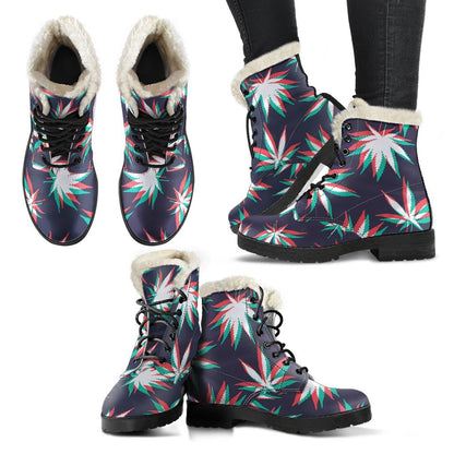 Trippy Hemp Leaves Reggae Pattern Print Comfy Boots GearFrost