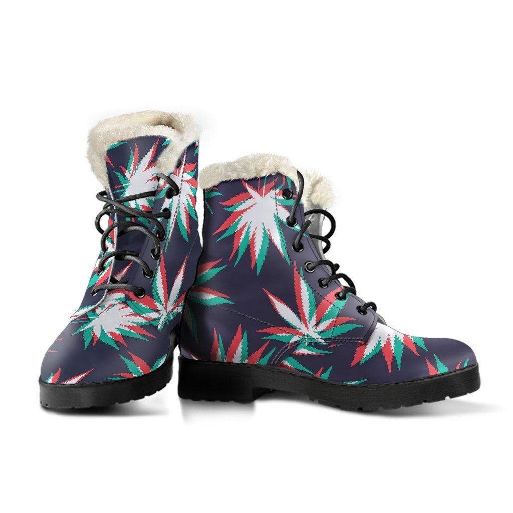 Trippy Hemp Leaves Reggae Pattern Print Comfy Boots GearFrost