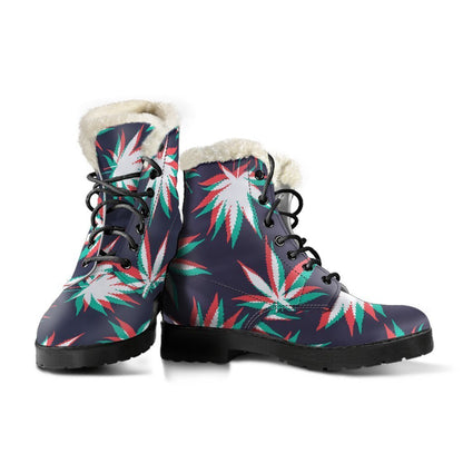 Trippy Hemp Leaves Reggae Pattern Print Comfy Boots GearFrost