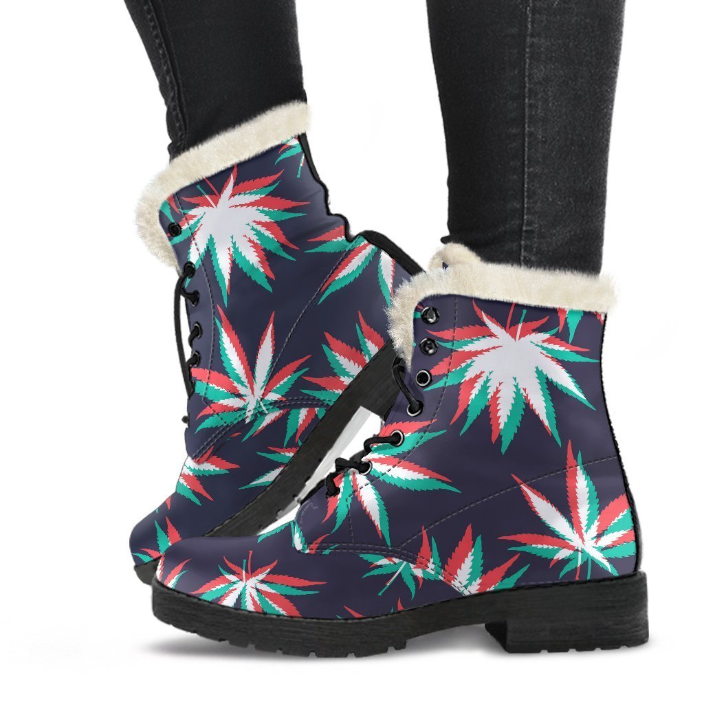 Trippy Hemp Leaves Reggae Pattern Print Comfy Boots GearFrost