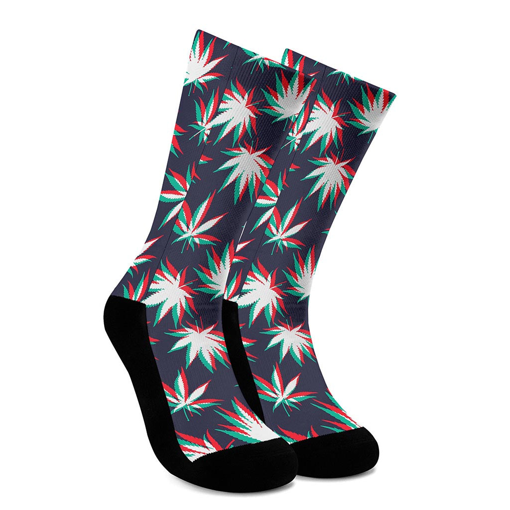 Trippy Hemp Leaves Reggae Pattern Print Crew Socks