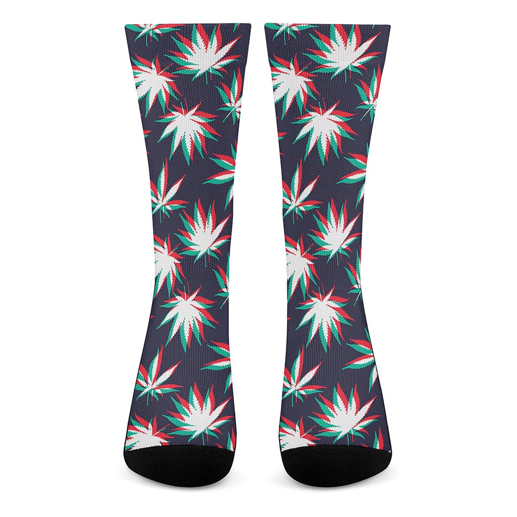 Trippy Hemp Leaves Reggae Pattern Print Crew Socks