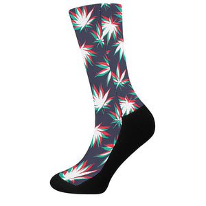 Trippy Hemp Leaves Reggae Pattern Print Crew Socks