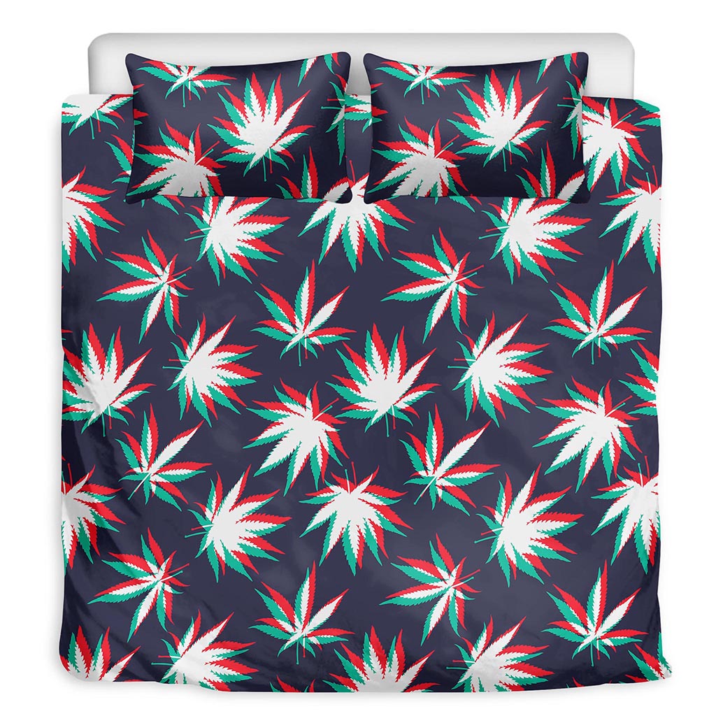Trippy Hemp Leaves Reggae Pattern Print Duvet Cover Bedding Set