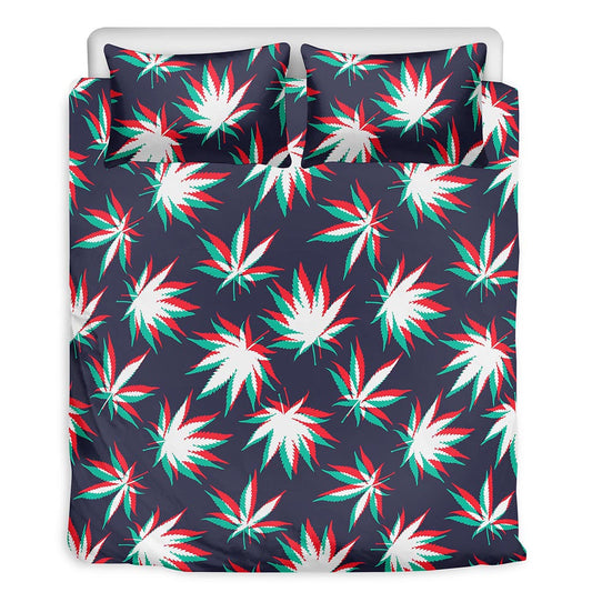 Trippy Hemp Leaves Reggae Pattern Print Duvet Cover Bedding Set