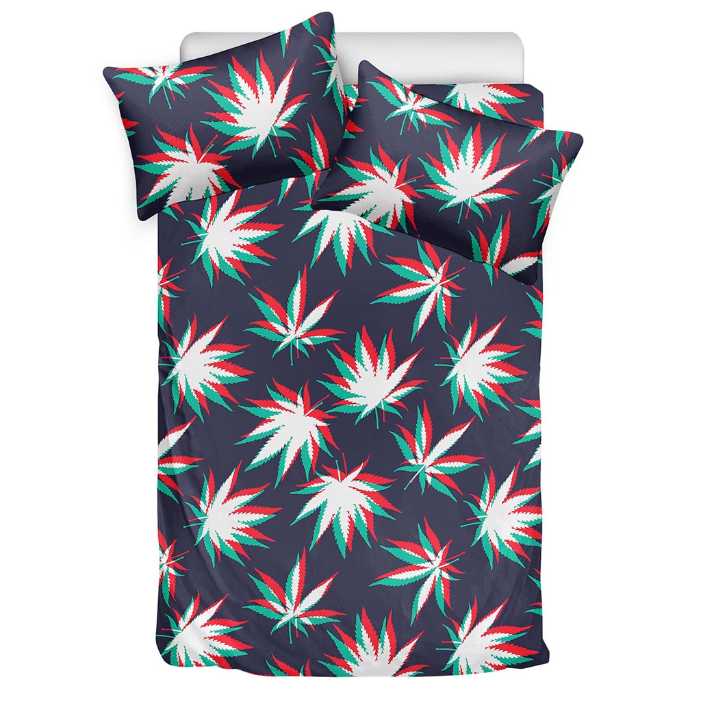 Trippy Hemp Leaves Reggae Pattern Print Duvet Cover Bedding Set