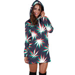Trippy Hemp Leaves Reggae Pattern Print Hoodie Dress GearFrost