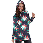 Trippy Hemp Leaves Reggae Pattern Print Hoodie Dress GearFrost