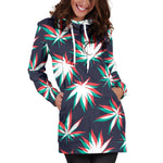 Trippy Hemp Leaves Reggae Pattern Print Hoodie Dress GearFrost