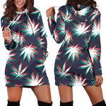 Trippy Hemp Leaves Reggae Pattern Print Hoodie Dress GearFrost