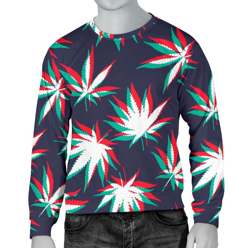 Trippy Hemp Leaves Reggae Pattern Print Men's Crewneck Sweatshirt GearFrost