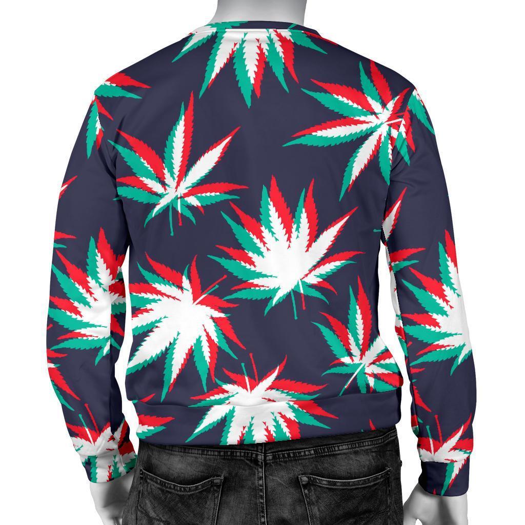 Trippy Hemp Leaves Reggae Pattern Print Men's Crewneck Sweatshirt GearFrost