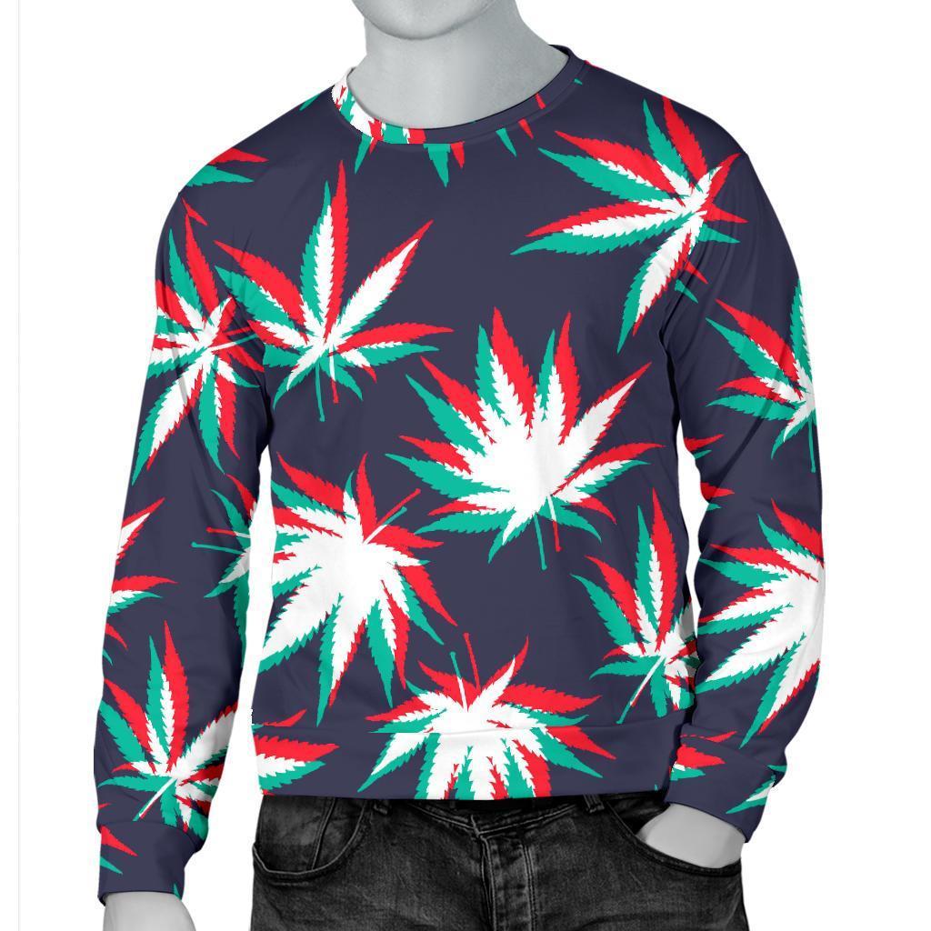 Trippy Hemp Leaves Reggae Pattern Print Men's Crewneck Sweatshirt GearFrost