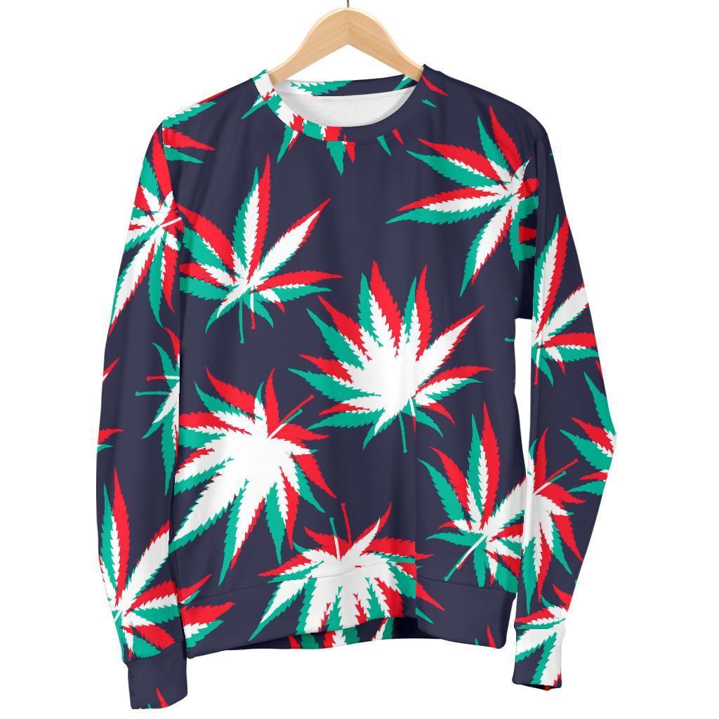 Trippy Hemp Leaves Reggae Pattern Print Men's Crewneck Sweatshirt GearFrost