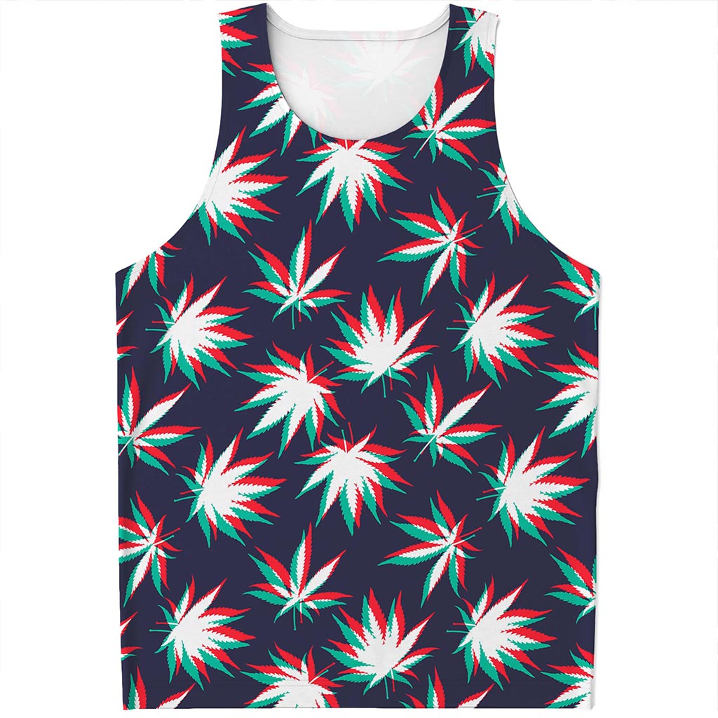 Trippy Hemp Leaves Reggae Pattern Print Men's Tank Top