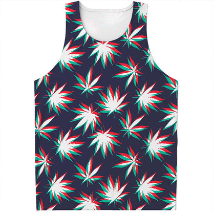 Trippy Hemp Leaves Reggae Pattern Print Men's Tank Top
