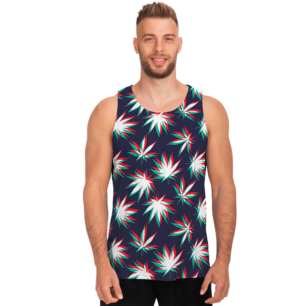 Trippy Hemp Leaves Reggae Pattern Print Men's Tank Top