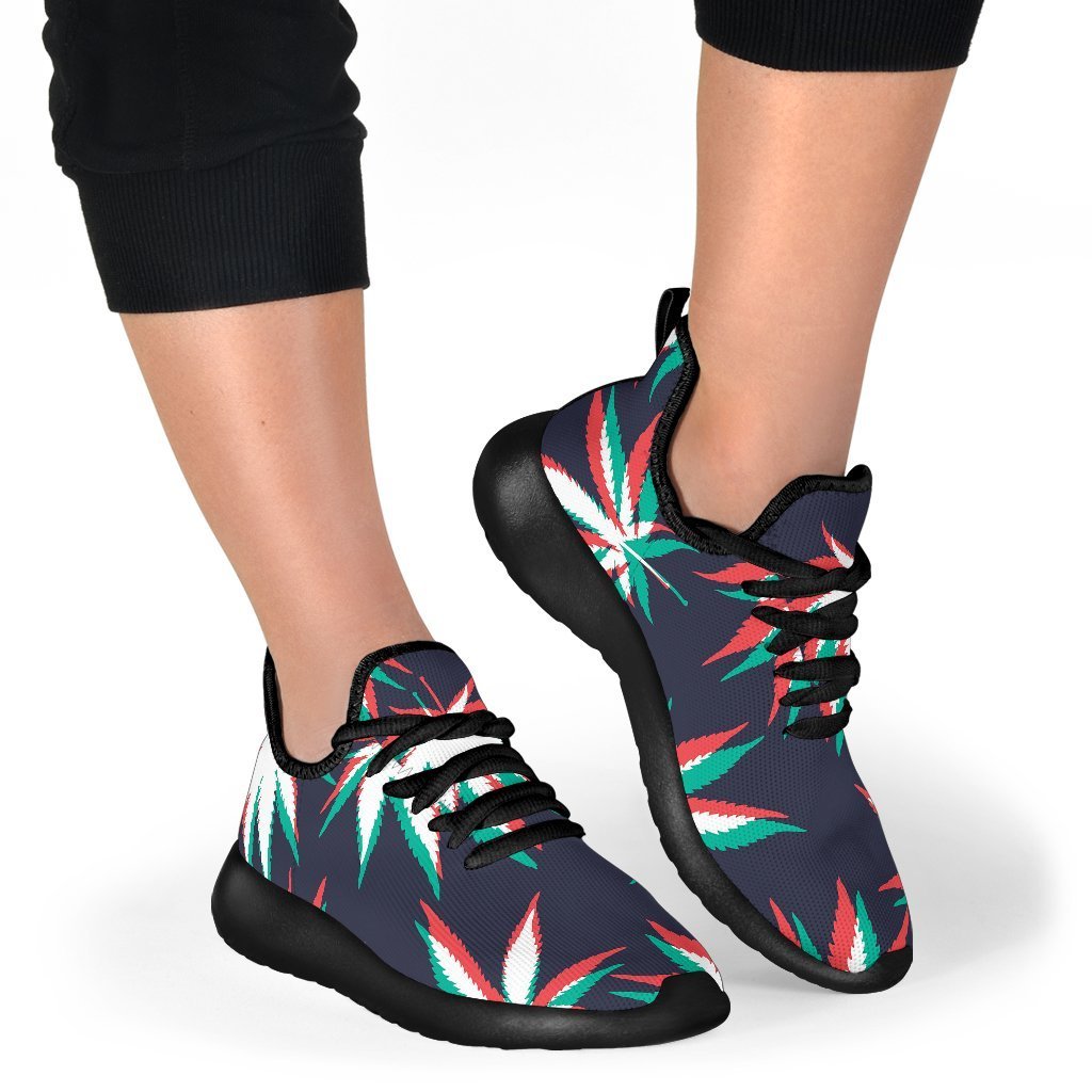 Trippy Hemp Leaves Reggae Pattern Print Mesh Knit Shoes GearFrost