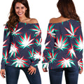 Trippy Hemp Leaves Reggae Pattern Print Off The Shoulder Sweatshirt