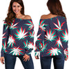 Trippy Hemp Leaves Reggae Pattern Print Off Shoulder Sweatshirt GearFrost