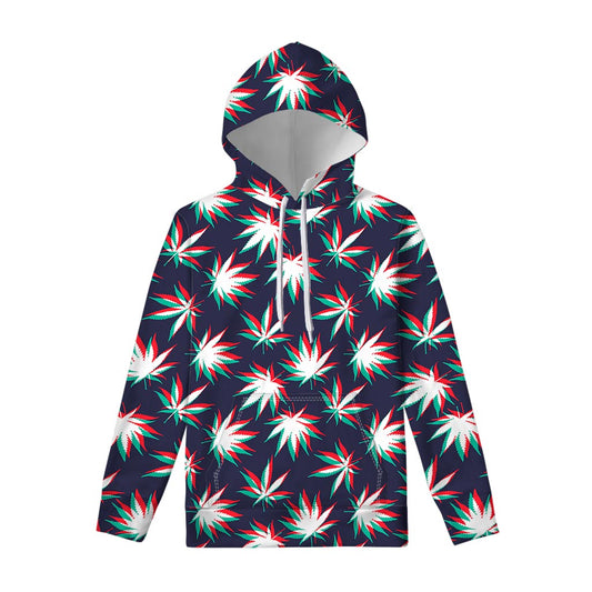 Trippy Hemp Leaves Reggae Pattern Print Pullover Hoodie