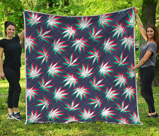 Trippy Hemp Leaves Reggae Pattern Print Quilt