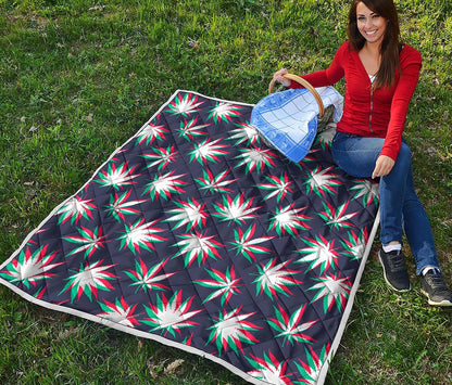 Trippy Hemp Leaves Reggae Pattern Print Quilt