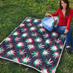 Trippy Hemp Leaves Reggae Pattern Print Quilt