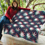 Trippy Hemp Leaves Reggae Pattern Print Quilt