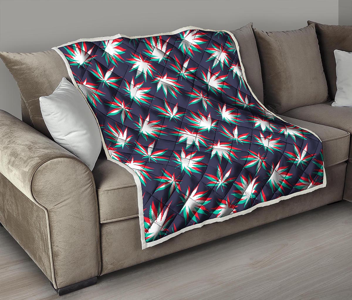 Trippy Hemp Leaves Reggae Pattern Print Quilt