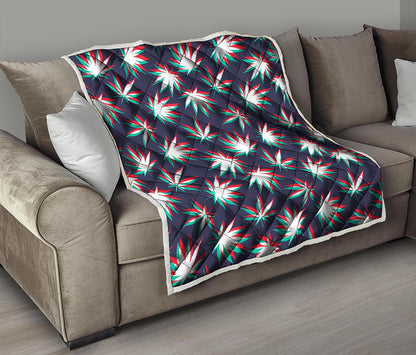 Trippy Hemp Leaves Reggae Pattern Print Quilt