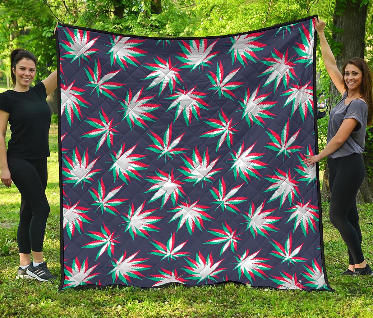 Trippy Hemp Leaves Reggae Pattern Print Quilt