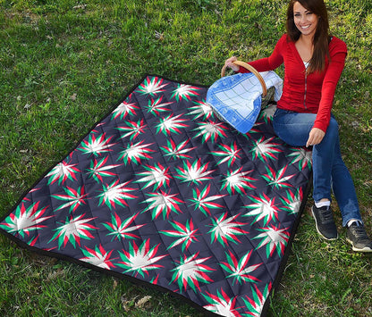 Trippy Hemp Leaves Reggae Pattern Print Quilt
