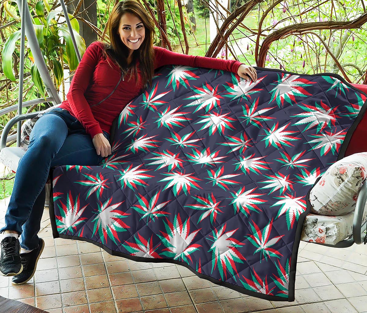 Trippy Hemp Leaves Reggae Pattern Print Quilt
