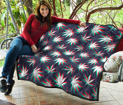 Trippy Hemp Leaves Reggae Pattern Print Quilt
