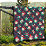 Trippy Hemp Leaves Reggae Pattern Print Quilt