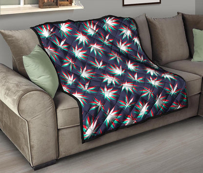 Trippy Hemp Leaves Reggae Pattern Print Quilt