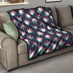 Trippy Hemp Leaves Reggae Pattern Print Quilt