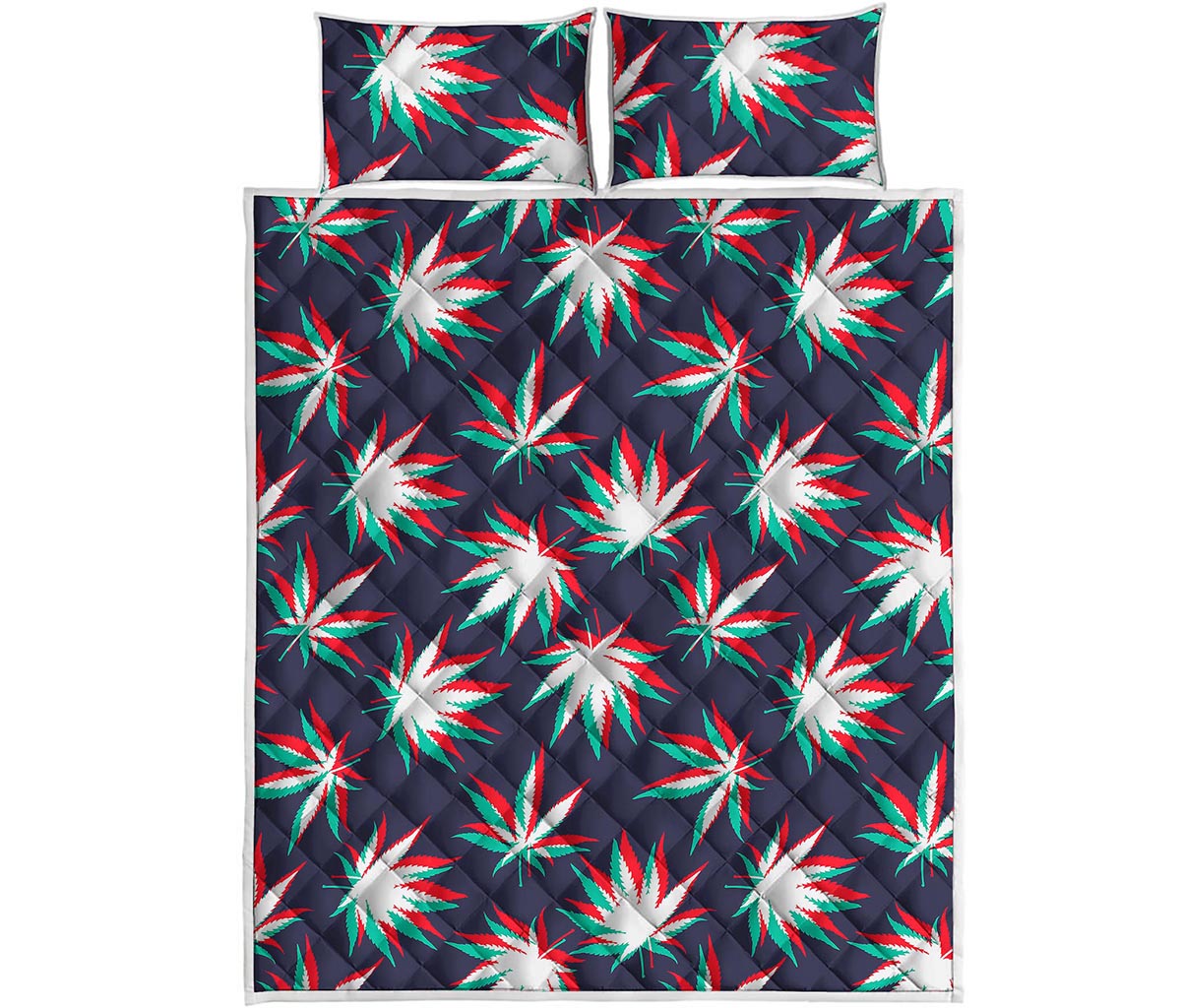 Trippy Hemp Leaves Reggae Pattern Print Quilt Bed Set