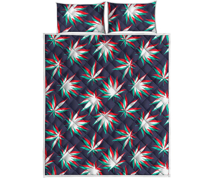 Trippy Hemp Leaves Reggae Pattern Print Quilt Bed Set