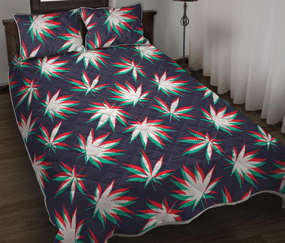 Trippy Hemp Leaves Reggae Pattern Print Quilt Bed Set