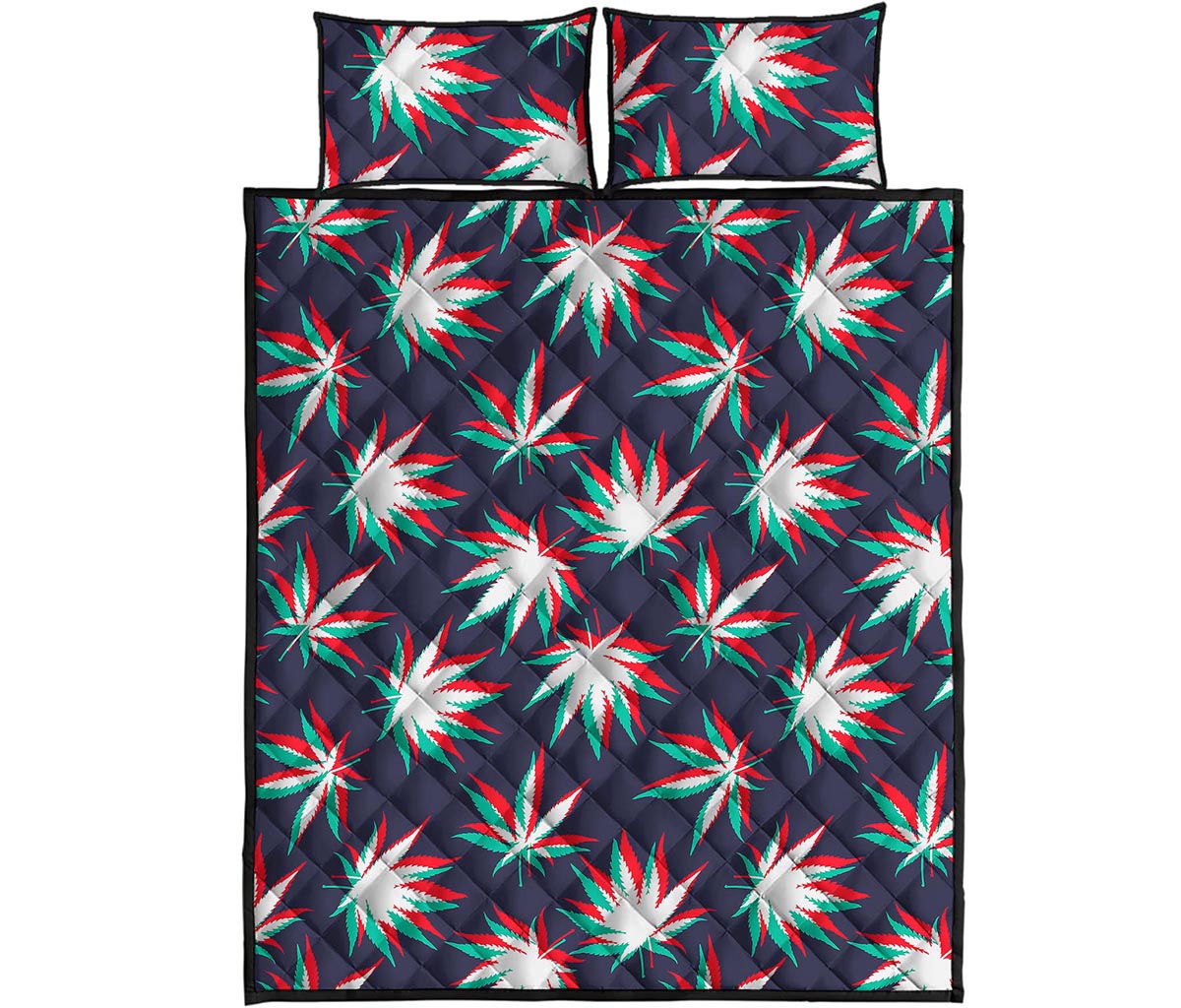 Trippy Hemp Leaves Reggae Pattern Print Quilt Bed Set